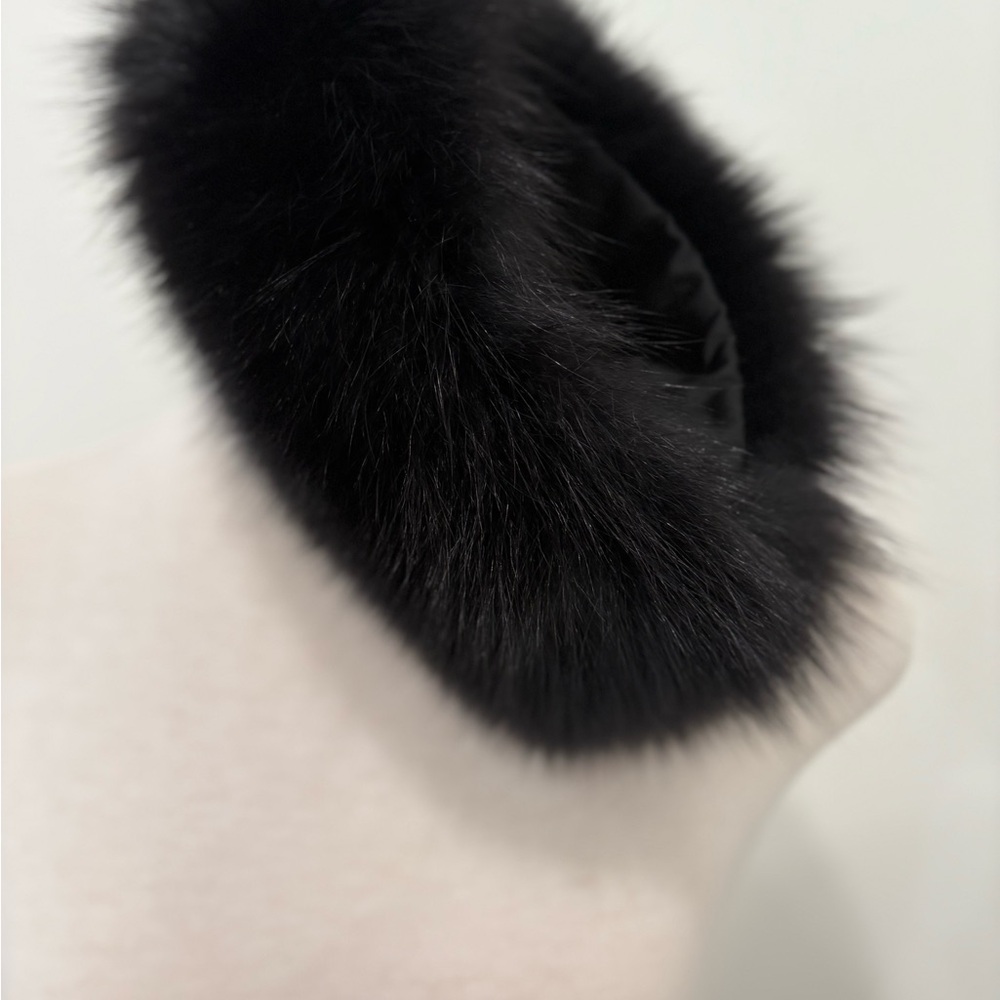 Black Real Fox Fur Headband – Luxurious Winter Accessory